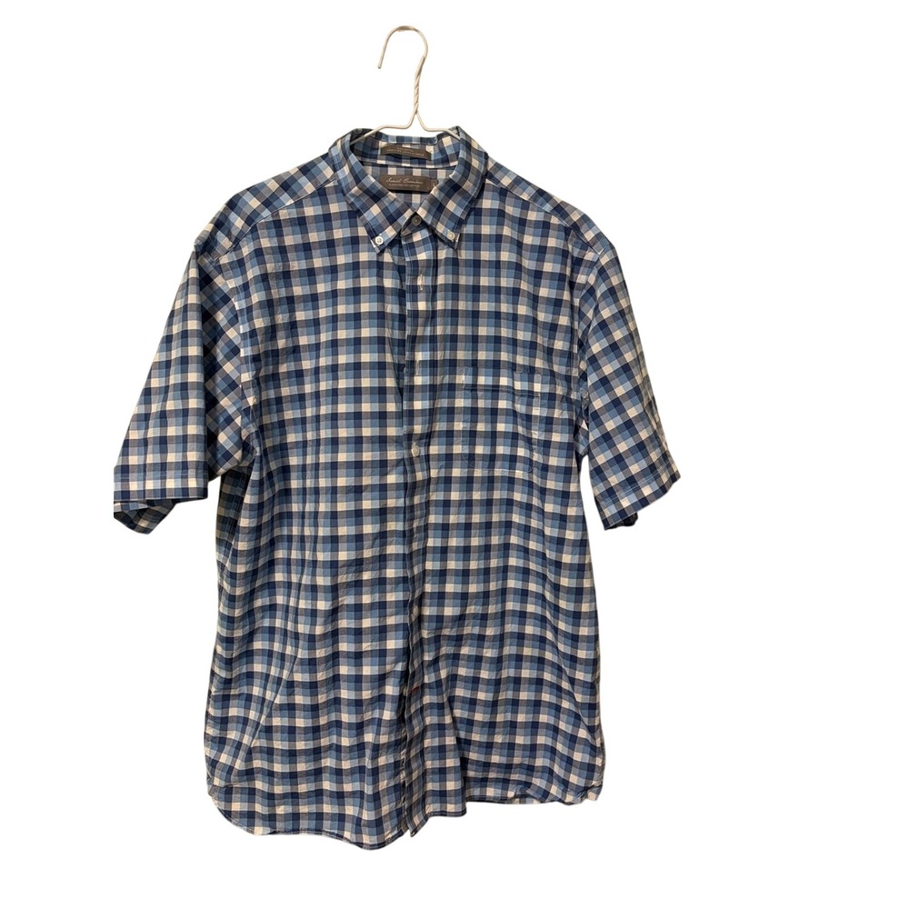 Daniel Cremieux Blue and White Plaid Short-Sleeve Button-Down